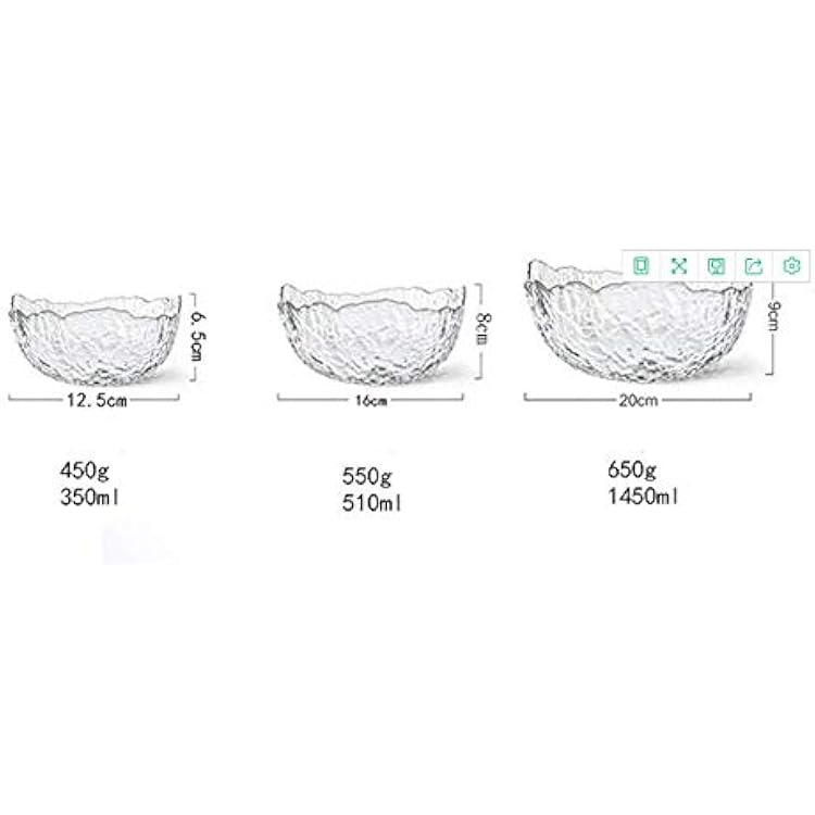 SHINING Lead-free Crystal Glass Salad Bowl Fruit Bowl Irregular Grain Dessert Dinner Food Mixing Bowl (6, Lucency with Gold Side)