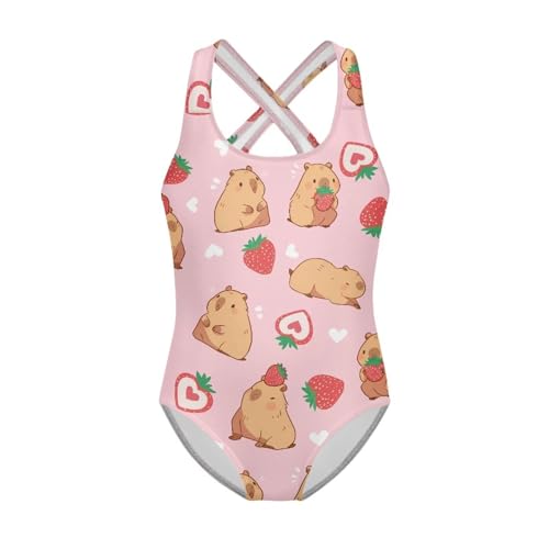 doginthehole Girls One Piece Swimsuits Size 5-14Y Beach Bathing Suit Cross Back Strap Swimwear for Summer Beach Pool