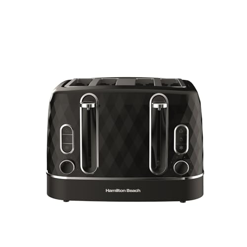 Hamilton Beach Toaster 4 Slice, Diamond, 2300W, 6 Browning Controls, Defrost, Reheat & Cancel Settings, Removable Crumb Tray, High Lift Eject, Black - HBT3221B