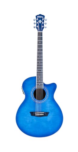 Washburn EA15 Festival Series Mini Jumbo Cutaway Guitarra eléctrica acústica, azul transparente