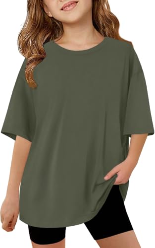 Image of ZDC Girls Short Sleeve T Shirts Kids Summer Oversized Tops Trendy Crewneck Basic Tees 5-14 Years