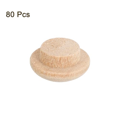 Image of uxcell 80Pcs Wood Button Plugs, 10mm /0.39 inch Hardwood Screw Hole Plug Mushroom Wooden Caps Buttons Wood Plug for Furniture Woodworking Craft Decor (15mm x 10mm)