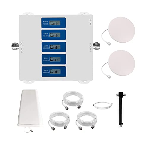 KKBSTR Amplificatore 4G Amplificatore Segnale Cellulare, 5 Bande 800/900/1800/2100/2600MHz, Due Antenne Interne