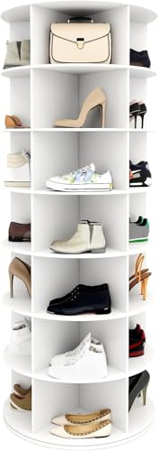 7-Tier Rotating Shoe Rack Tower – 360° Free-Standing Round Shoe Organizer with Rotating Shelves for Shoes & Handbags (White)
