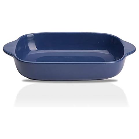 MDZF SWEET HOME Ceramic Baking Dish for Oven Individual Roasting Lasagna Pan Small Casserole Bakeware with Handle, Blue Cover