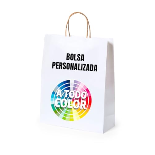 100 Bolsas papel personalizadas - Color Blanco - Bolsas muy resistentes - Tamaño 25x31 - Bolsas para Comercios, Tiendas, Para regalar