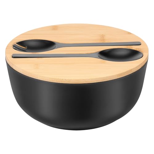 Eyoulife Salad Bowl with Lid and Servers - 3.9L Large Mixing Bowls Set - Versatile Smooth Surface Salad Bowl with Server for Fruits Salads and Decoration (Black)