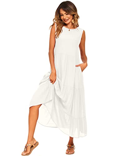 Image of Halife Women's Summer Casual Maxi Dresses Flowy Ruffle Boho Long Dresses with Pockets