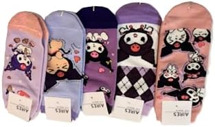 Women's Kawaii Cartoon Character Ankle and Crew Socks, Cute Design, 4 Pairs