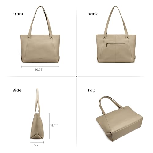 Image of befen Genuine Leather Tote Bag for Women Work Travel Leather Purse Handbags | Real Leather, Padded 14 inch Laptop Compartment, Multi-Pockets, Zipper, Tote Bag for Daily