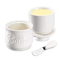 Französische Butterdose, Butterdose Keramik mit Wassergekühlt, Butterglocke mit Deckel und Messer Buttertopf für Frische Streichfähige Butter