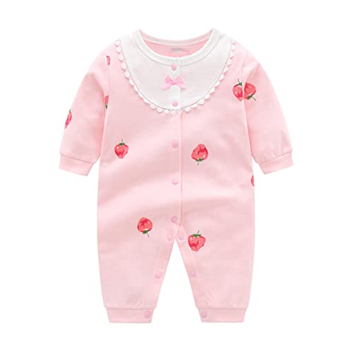 TSAYAWA ベビー服 ロンパース ジャンプスーツ 裏起毛 男の子 女の子 冬 カバーオール 長袖 もこもこ 防寒 新生児 出産祝い (90, いちご柄)