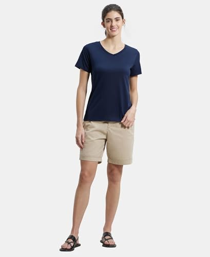 Image of Jockey AW89 Women Super Combed Cotton Rich Fabric Relaxed Fit V-Neck Half Sleeve T-Shirt