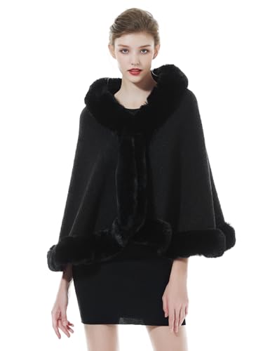 BEAUTELICATE Faux Fur Shawl Wrap Bridesmaids Stole Lambs Wool Bridal Cape Shrug Wedding with Fur Trim4