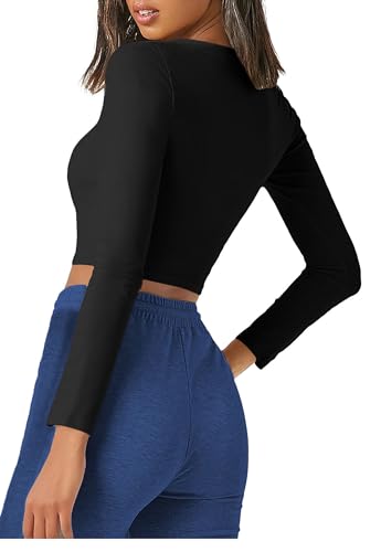 Image of THE BLAZZE Women's Cotton Stylish Stretchable Deep V Neck Long Sleeve Crop Top for Women L516