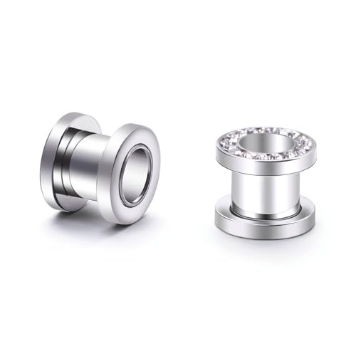 Daesar Tunnel 3MM, Ohr Plugs Edelstahl Silber Hoop mit Zirkonia Ohrringe Piercing Ohrr Tunnel Set