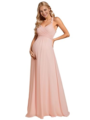 Ever-Pretty Women's Elegant Spaghetti Strap V Neck A Line Floor-Length Maternity Dresses Summer Pink US16