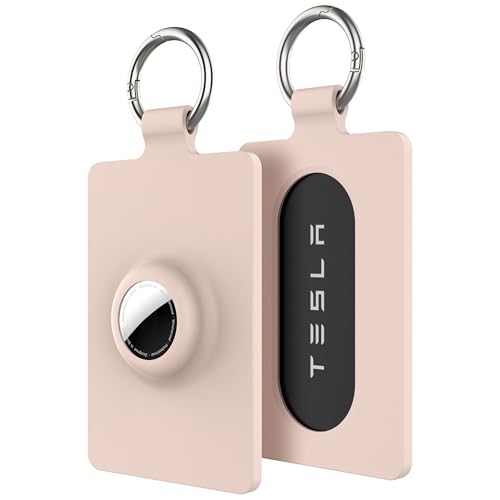 Image of Card Holder for Tesla Keycard with AirTag Slot, Soft Silicone Key Card Protective Case Cover for Tesla Model 3 Y S X Cybertruck, Key Holder with Keychain Key Rings - 1 Pack,Light Pink