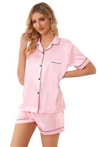 Image of Girls & Womens Satin Pajamas Set, Silk Button-Down Sleepwear 2 Piece Nightwear, 3 Years - Women XXL