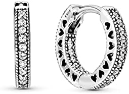 Pandora Signature Women's Sterling Silver Pavé Heart Cubic Zirconia Hoop Earrings