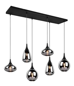 Trio Leuchten Pendelleuchte Lumina 317000632, Metall Schwarz matt, Glas chrom bedampft, exkl. 6x E14