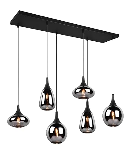 Trio Leuchten Pendelleuchte Lumina 317000632, Metall Schwarz matt, Glas chrom bedampft, exkl. 6x E14