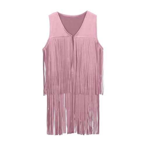 Vestido de suéter de niña de invierno conjunto de trajes hippies para niñas, chaleco con flecos y pompones, estilo Western Cowboy de los años 60 y 70, para Cosplay Suéter Cárdigan Conjuntos de Niñas