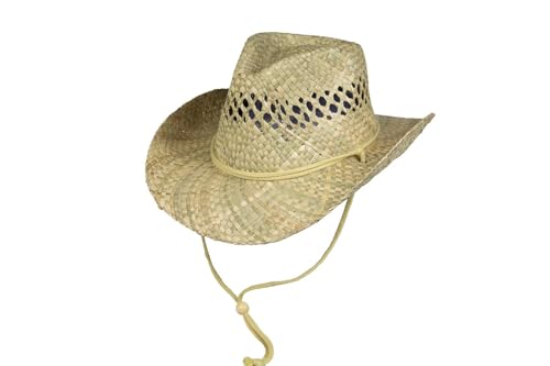 Chapeau de paille cowboy avec mentonnière Black Jungle Beach Comber pour homme et femme