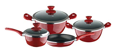 Magefesa Esp-Fit - Batería De Cocina 7 Piezas. Material Acero Vitrificado Exterior Rojo. Antiadherente Bicapa Reforzado. Apta Para Todo Tipo De Cocinas, Especial Inducción. 50% De Ahorro Energético.