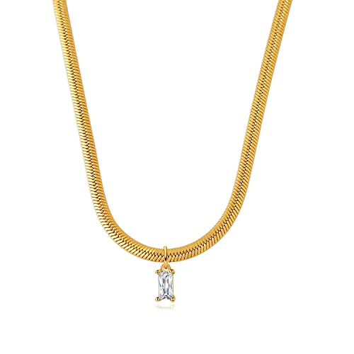 Bijoux imperméables qui ne verdissent pas : collier or 18k rempli et sa gemme rectangle