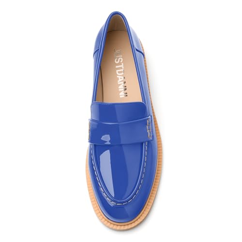 Image of JUSTDANNI Loafers for Women Slip On Shoes with Round Toe 1.2-Inch Low Chunky Block Heel Patent Comfortable Casual Dress Pump Shoes for Wedding Party Work Shopping Dating