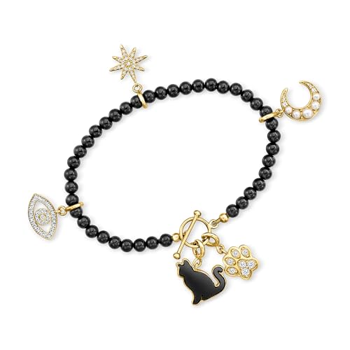 Ross-Simons 3.5-4mm Onyx Bead Charm-Compatible Toggle Bracelet in 18kt Gold Over Sterling4