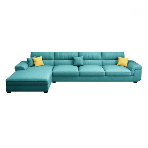 Image of Italino 5 Seater Luxurious L Shape Fabric Sofa Set (Left Side Lounger, Aqua Blue) | 5 to 6 Person Wooden Corner Sofa Couch for Living Room Bedroom Home Hall Furniture