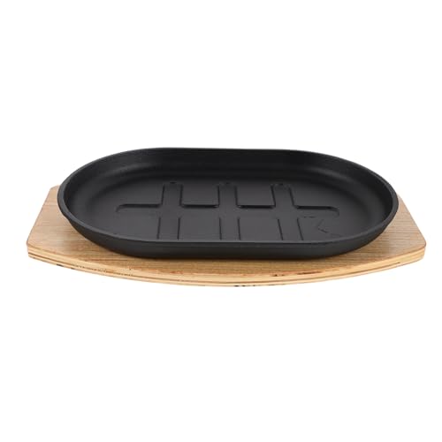 DIYEAH Fajita Skillet: Sizzling Plate - Cast Iron Skillet with Wooden Base - Pre-Seasoned Cast Iron Frying Pan for Stove Oven Grill & Campfire - Heavy Duty Cookware for BBQ Kitchen Restaurant