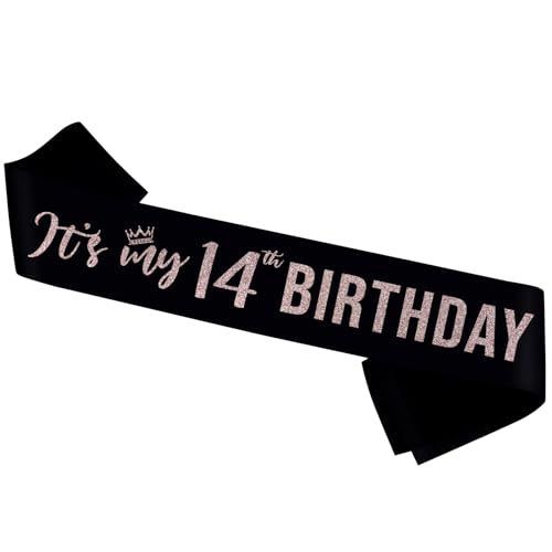 Image of PYQWA It's My 14th Birthday Sash,Fourteen Birthday Sash Decor,Glitter 14 Years Old Gifts for Girl,Happy Birthday Party Decorations