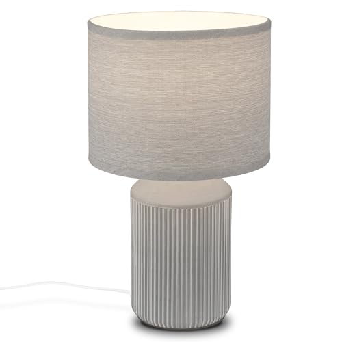 Briloner - Lampe de table avec abat-jour en tissu, interrupteur à câble, pied en céramique, lampe de chevet, déco couloir, lampe de bureau et lecture, 22x37,5 cm,...