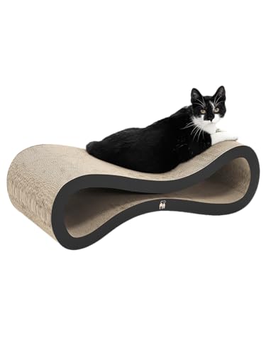 Petrebels Kratzpappe Simba 75, Katzen Kratzbrett aus sehr stabilem Karton, Kratzkarton 75 x 32 x 23 cm, Farbe Schwarz Petrebels Kratzpappe Simba 75, Katzen Kratzbrett aus sehr stabilem Karton, Kratzkarton 75 x 32 x 23 cm, Farbe Schwarz