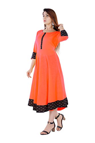 Image of Cotton Plain Black Parinted Lace Border Anarkali Dress Kurtis for Women - Not a Set with Dupatta or Pant