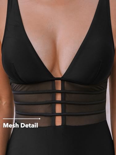 CUPSHE Women's One Piece Swimsuit Tummy Control Bathing Suit Deep V Neck Cut Out Mesh Adjustable Straps4