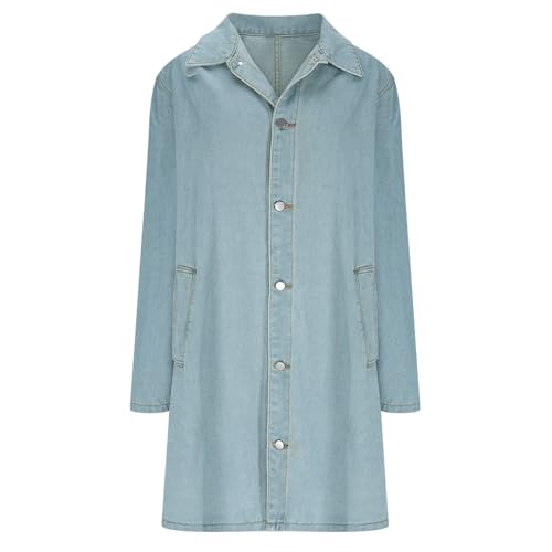 Men's Denim Trench Coat Long Jean Jacket Winter Warm Windbreaker Overcoat2