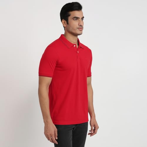 Image of Park Avenue Men Slim Fit Solid Pattern Cotton Polyester Blend Half Sleeve Polo Neck Casual T-Shirt