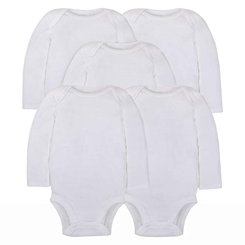 Lamaze Organic Baby Unisex Long Sleeve Cotton Bodysuit for Baby and Infant, Snap Closure, Solid White, 6 Months