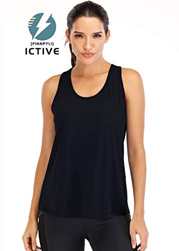 ICTIVE Workout Tops for Women Loose fit Racerback Tank Tops for Women Mesh Backless Muscle Tank Running Tank Tops Workout Tank Tops for Women Yoga Tops Athletic Exercise Gym Tops Black XL