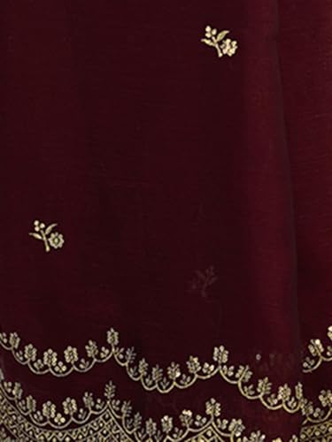 Image of Satrani Women's Shimmer Chiffon Sequins Embroidery Saree with Unstitched Blouse Piece
