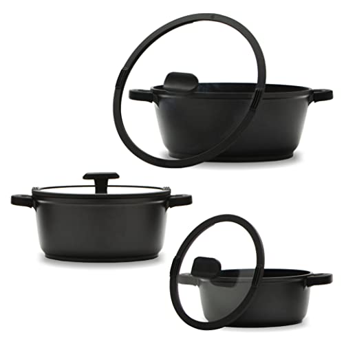 Ausker - Batteria Pentole a Induzione, 3 Pentole Antiaderenti, Pentole Alluminio Pressofuso per Forno e Piano Cottura, Pentole Induzione con Coperchi con Canali di Scolo (20, 24 e 28 cm)
