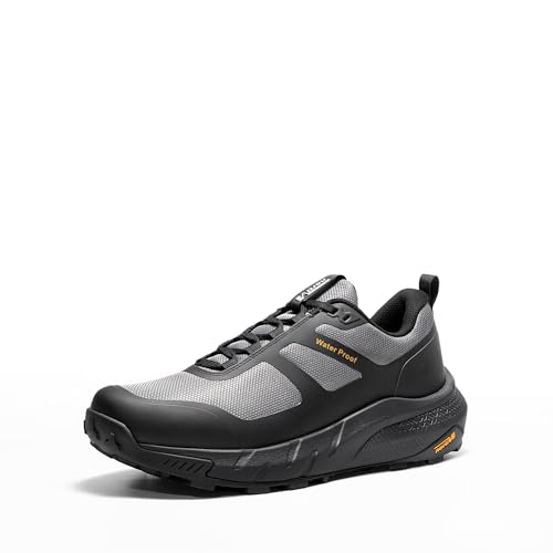 NORTIV 8 Men's Waterproof Hiking Shoes Lightweight Trekking Walking Fashion Sneakers with Arch Support for Camping Tennis Outdoor Training StreamRunner 7 Black/Grey
