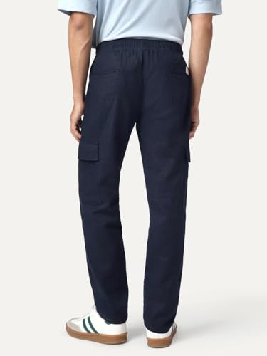 Image of Urbano Fashion Men's Straight Fit Linen Cargo Pants with 6 Pockets