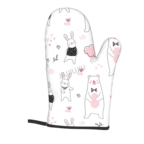 Oven Mitts and Pot Holders Set Bunny Bear Patterns Non-Slip Heat Resistant Oven Mitts and Potholder for Cooking Baking Grilling BBQ - immagine 6