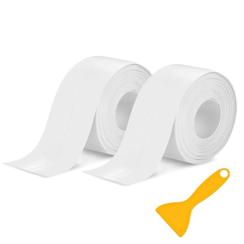 ABSOFINE Caulk Tape Waterproof Self Adhesive 1.97" x16.4Ft, 2 Rolls White Toilet Caulk Sealant Tape, Shower Seal Strip for Kitchen, Countertop, Bathroom, Sink, Bathtub Toilet Edge Protector