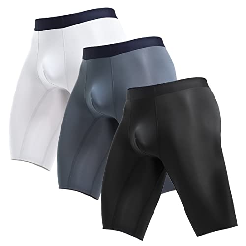 Ouruikia Men's Underwear Silky Smooth Boxer Briefs Quick Dry Long Leg Traceless Mens Boxer Briefs Underwear